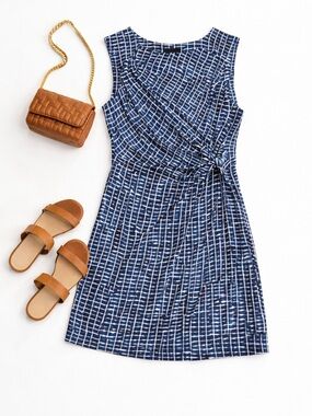 NIC+ZOE Navy and White Sleeveless Printed Midi Dress